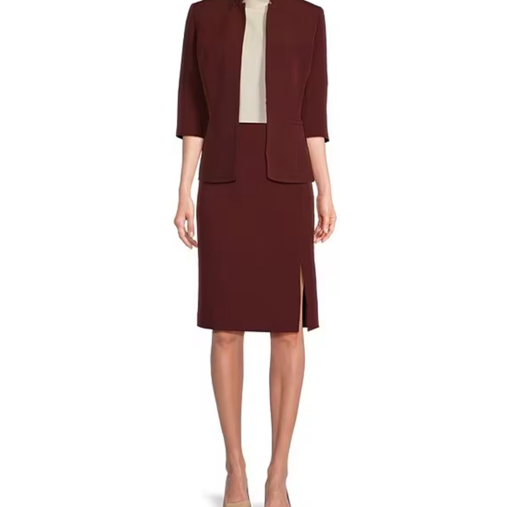 Preston & York Cranberry Pencil Skirt Knee-Length Slit Work